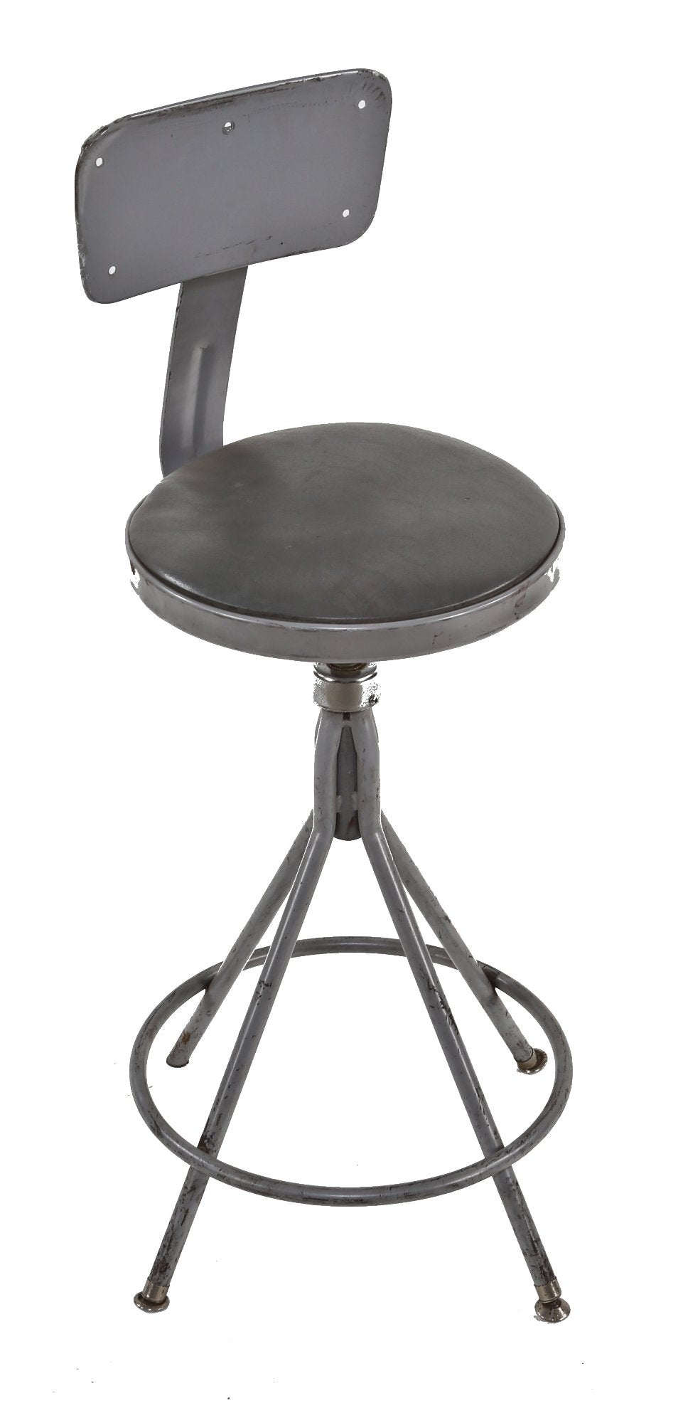 fully adjustable c. 1960's american vintage school laboratory stationary bent tubular steel stool with siding backrest