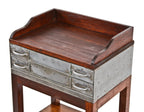 original and intact custom freestanding repurposed "quality springs" steel cabinet side or occasional table with custom- built mahogany wood stand