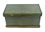 early 20th century painted green pine wood oversized factory carpenter's tool chest or cabinet with removable interior compartments