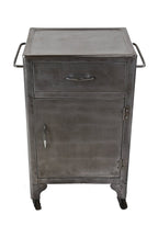 late 1930's clean and compact heavy gauge brushed steel american medical supply cabinet with stainless steel tabletop