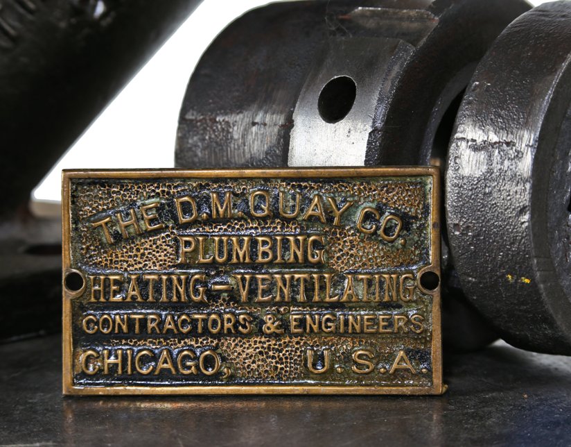 original early 20th century single-sided flush mount cast bronze chicago building plumbing system builders' plaque with opposed screw holes