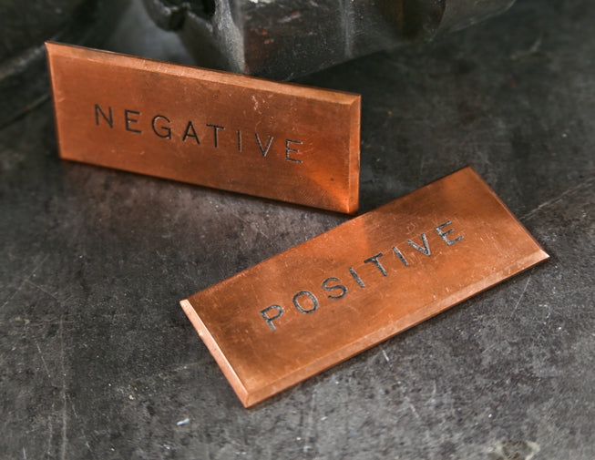 c. 1900's american antique industrial flush mount solid copper commercial building switchboard identification plaques with beveled edges