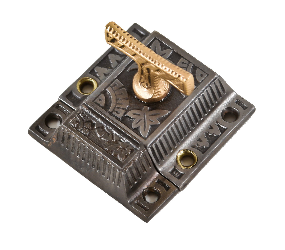 late 19th century original and fully functioning ornamental cast iron "oriental" pattern residential kitchen cupboard cabinet latch
