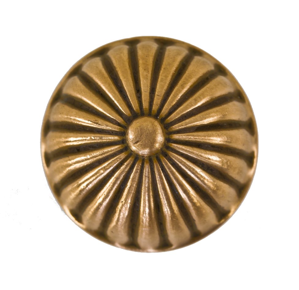 oversized original late 19th century deeply grooved and/or radially-designed wrought bronze doorknob with central button