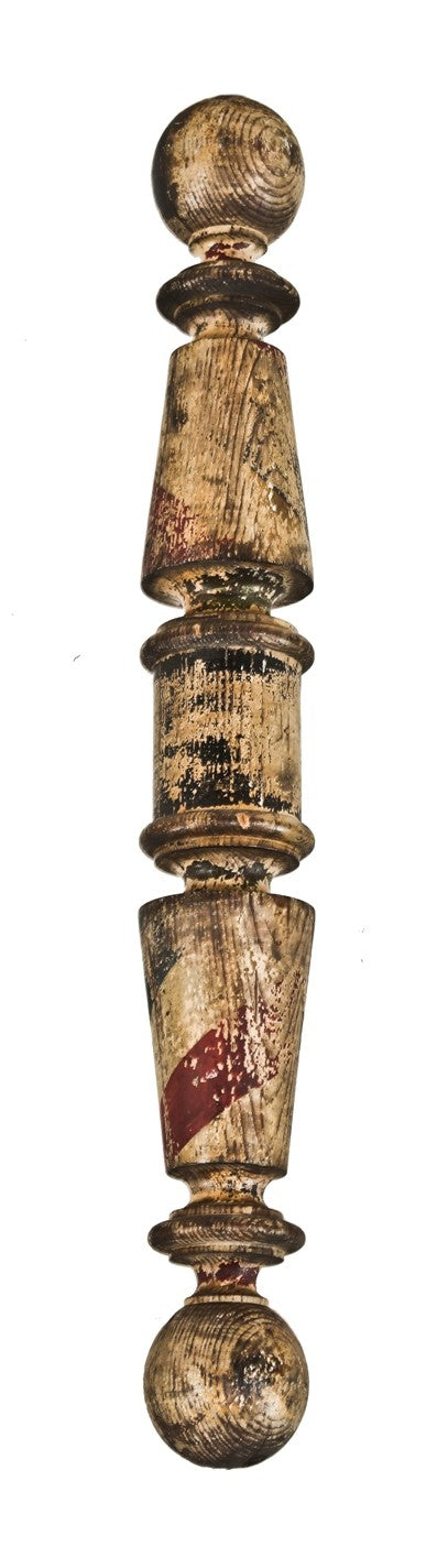 incredibly rare and unusually small original highly sought after 19th century finely turned original american exterior diminutive solid pine wood barber pole trade sign with original paint