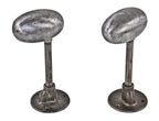 matching pair of completely refinished very unusual vintage american industrial freestanding aluminum and steel hot steam blocks for hat forming