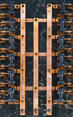 very rare oversized early 20th century new york city subway sub-station open style or "front" switchboard with faux marbleized solid slate insulator back panel