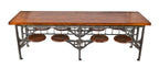 authentic and all original early 1920's american made industrial "sani" 8-seat swing-out stool "no. 314" sectional factory lunchroom table