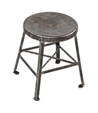 diminutive c. 1920's american industrial all-riveted joint heavy gauge steel low-lying stationary factory stool with cross-bracing