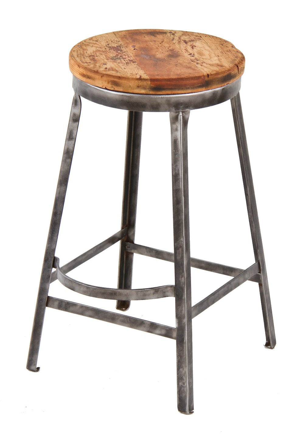 late 1930's refinished american industrial riveted and welded joint brushed steel factory machine shop stool with footrest