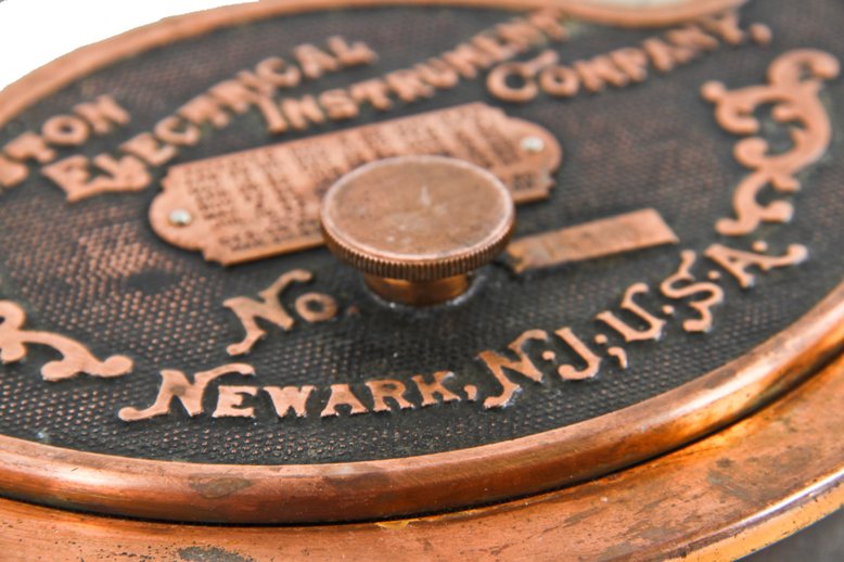 original and remarkably intact dated c. 1907 original and fully functional american industrial salvaged chicago copper-plated cast iron commercial building basement switchboard voltmeter