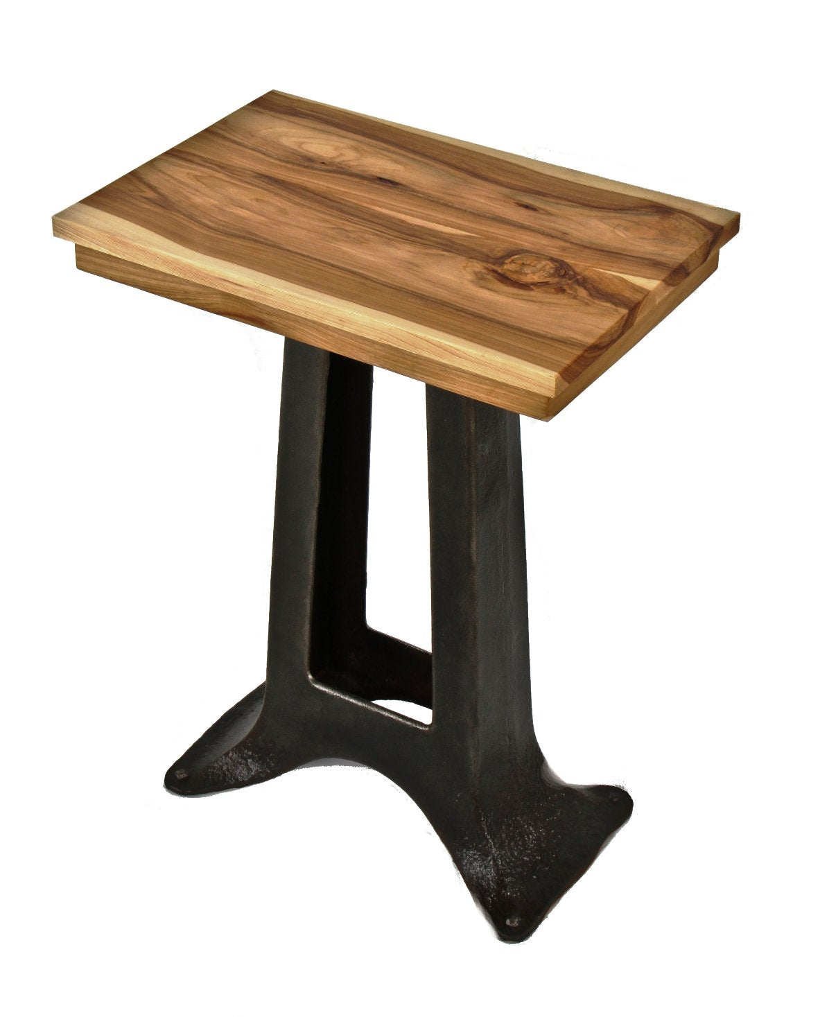nice-sized repurposed single cast iron factory machine base nightstand with newly added solid hickory wood tabletop