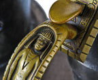 very unusual and rare c. 1920's original ornamental cast brass art deco egyptian revival style thumb latch "mummy" entrance door handle