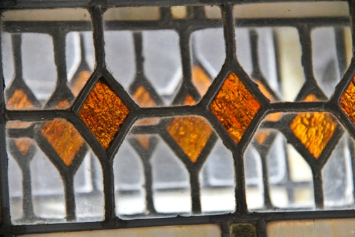 early 1920's antique american chicago bungalow interior diminutive leaded art glass window with amber glass diamonds