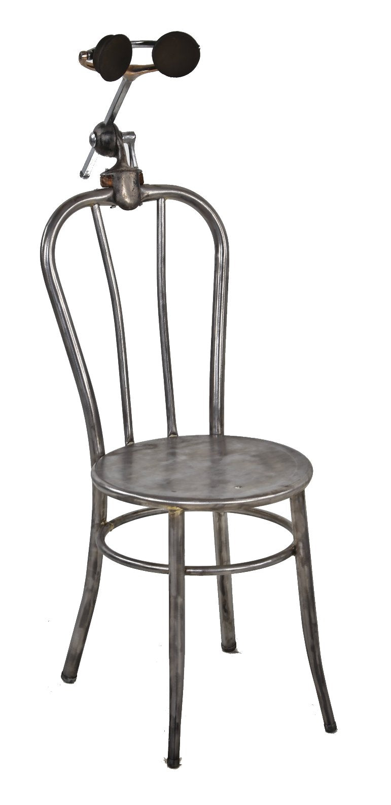 refinished lightweight c. 1920's american four-legged tubular steel hospital dental examination patient chair with fully adjustable neck rest and bracket