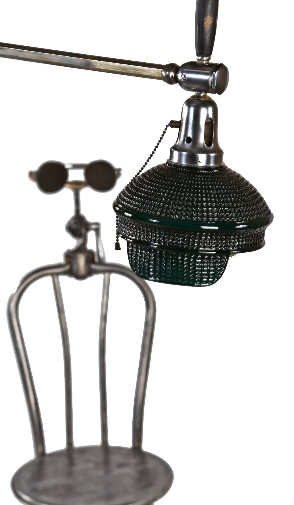 rare c. 1920's fully functional american medical hospital wall-mount examination room light with green cased glass shade