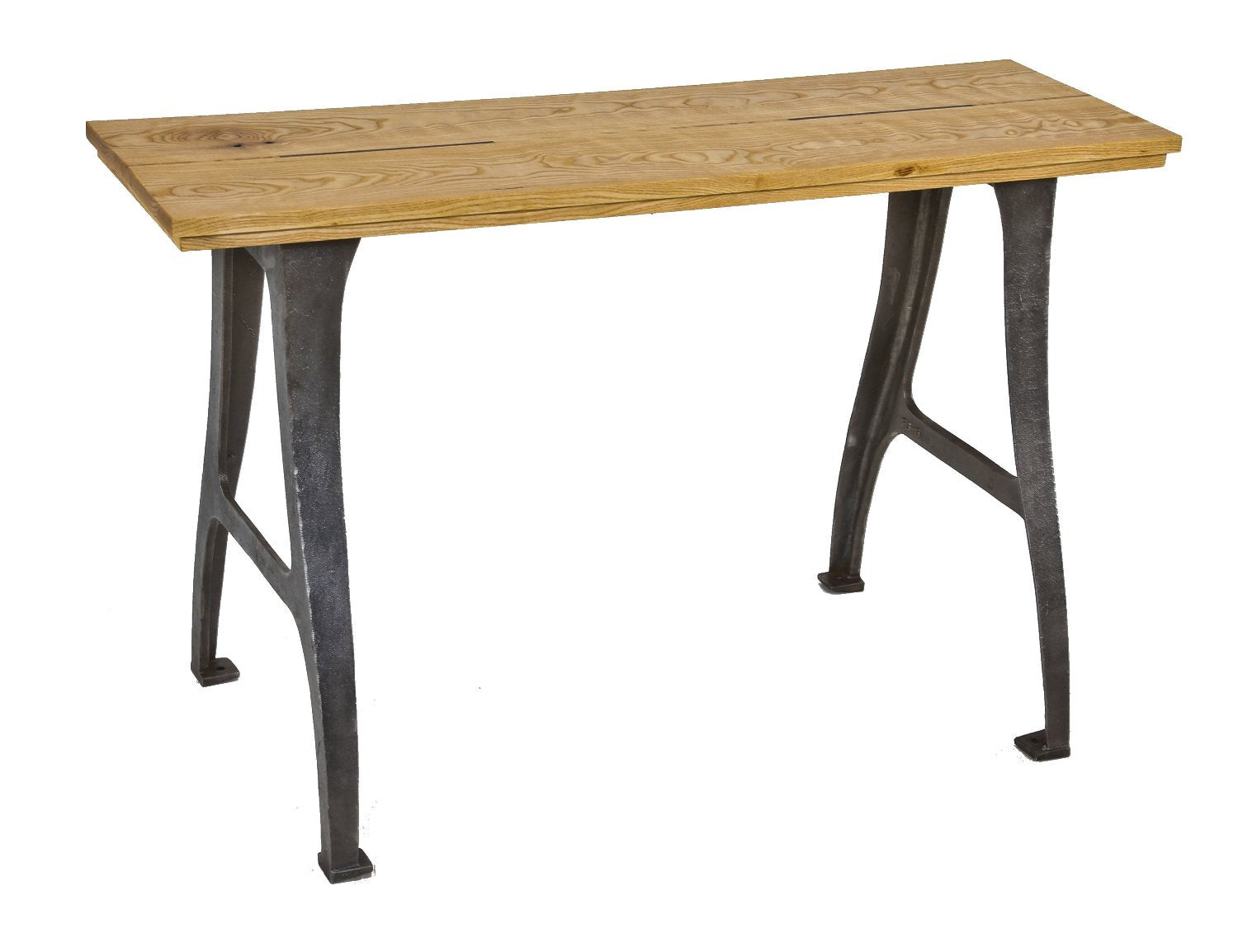 early 20th century repurposed factory machine shop arbor press console table with newly added ash wood top