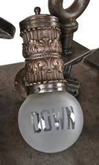 original c. 1899 copper-plated cast iron cable building interior lobby elevator "down" signal lantern with acanthus leaf motif
