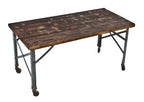 heavily reinforced c. 1930's collapsible repurposed washtub stand coffee table with a newly added darkly stained pine wood top