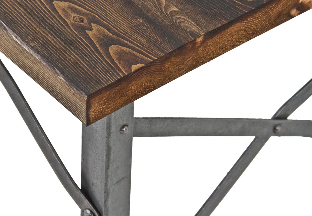 heavily reinforced c. 1930's collapsible repurposed washtub stand coffee table with a newly added darkly stained pine wood top