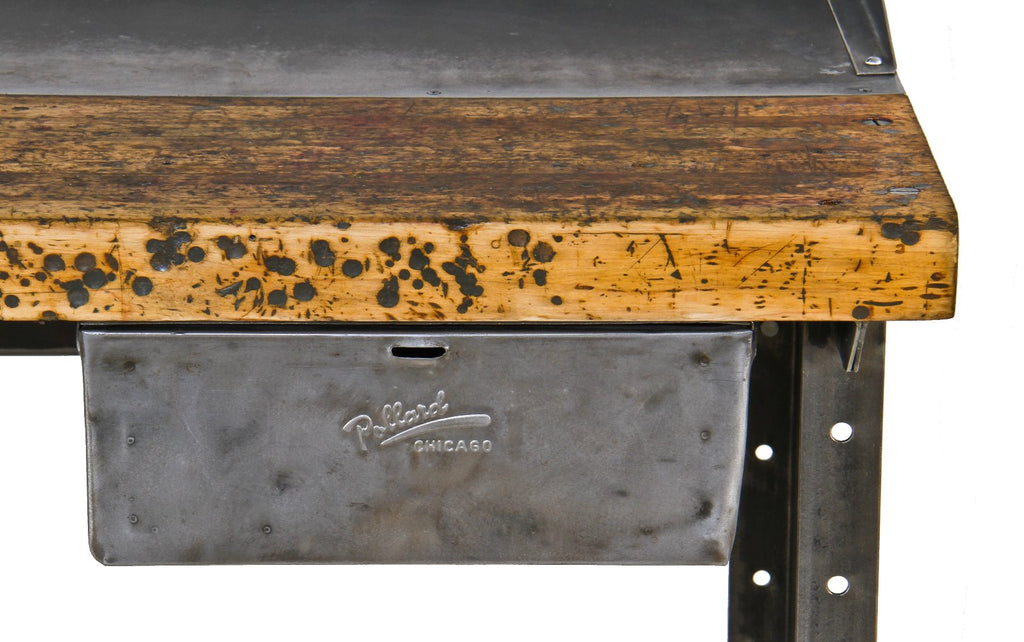 thoroughly cleaned and refinished american made depression era combination maple wood and steel pollard workbench