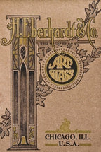 all original and well-maintained early 1920's american antique prairie school style brightly colored art glass window with gold leaf flash glass accent