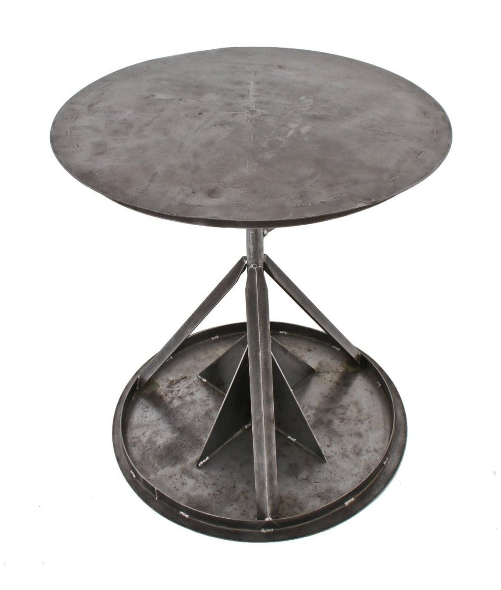 unusual all custom built c. 1940's vintage american industrial brushed steel adjustable height workstation or repurposed table with a revolving top