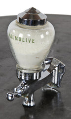 all original and fully functional c. 1930's american-made flush mount "palmolive" powdered soap dispenser with patented plunger
