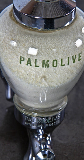 all original and fully functional c. 1930's american-made flush mount "palmolive" powdered soap dispenser with patented plunger