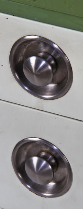 original unrestored c. 1930's american art deco style dupont "deluxe" two-tone green enameled streamlined style steel desk