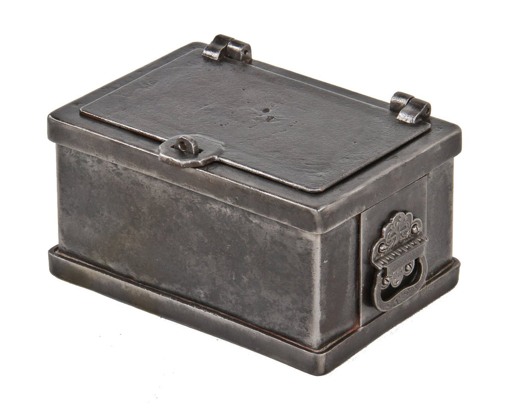 hard to find original late 19th century american antique industrial reinforced cast iron "wells fargo" railroad strong box with opposed drop handles