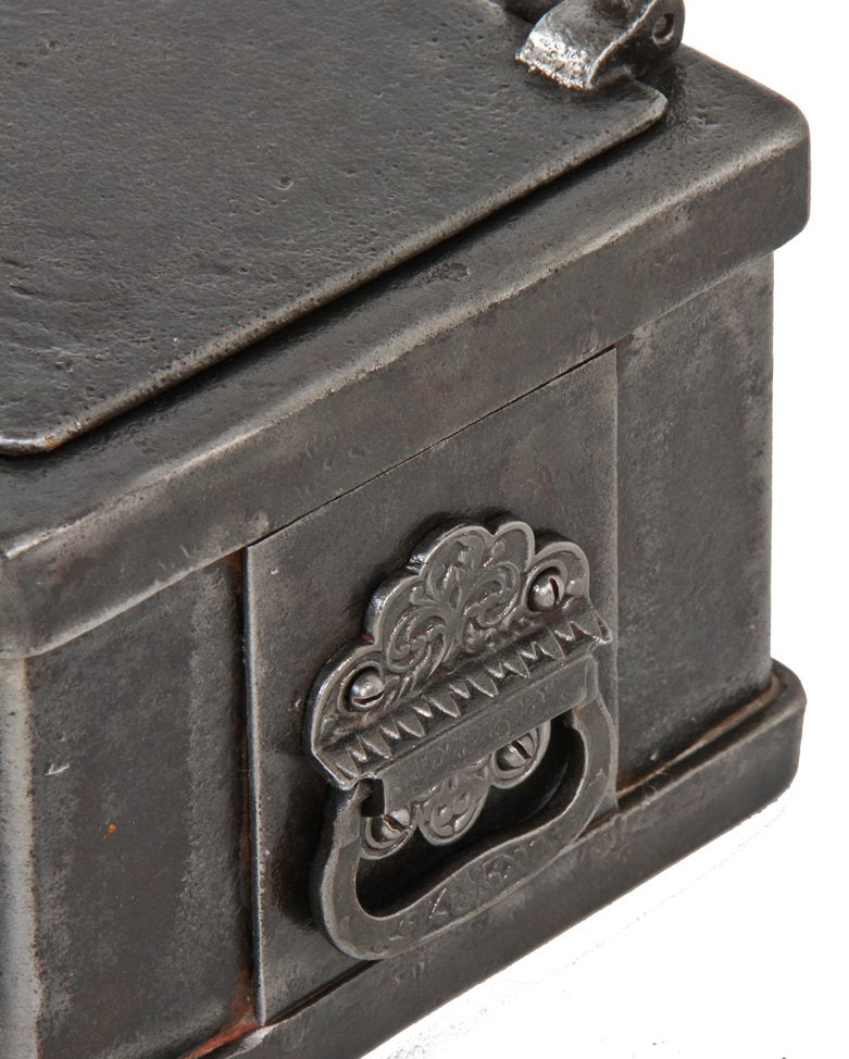 hard to find original late 19th century american antique industrial reinforced cast iron "wells fargo" railroad strong box with opposed drop handles