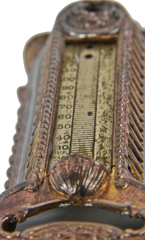 original late 19th or early 20th century american victorian era copper-plated ornamental cast iron interior residential thermostat cover