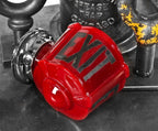 hard to find uniquely shaped original c. 1930's american art deco style ruby red glass illuminated exit theater light fixture with polished chrome fitter