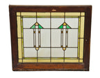 original and intact single early 20th century american prairie school style leaded art glass window with copper-plated caming