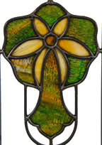 C 1918 original and largely intact american craftsman style interior residential leaded art glass casement window with floral motif