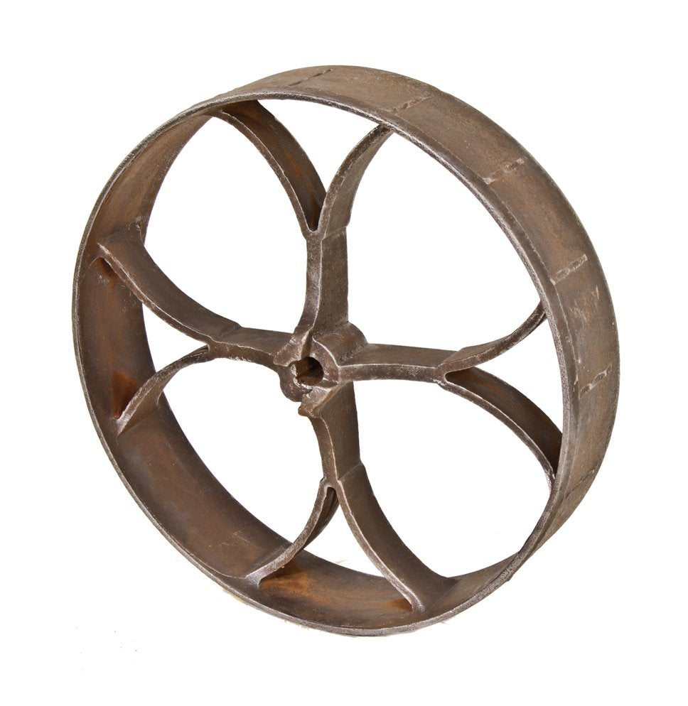 original late 19th or early 20th century oversized heavy cast iron american industrial steam engine rimmed flywheel with flared-end spokes and central hub