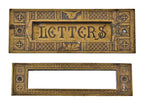 unusual 19th century american antique anglo-japanese style ornamental cast brass residential door "letters" mail slot and cover