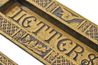 unusual 19th century american antique anglo-japanese style ornamental cast brass residential door "letters" mail slot and cover