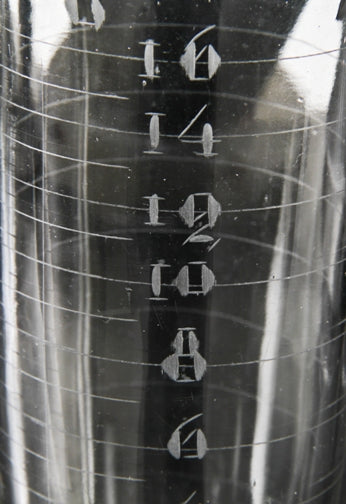 c. 1900's original antique american medical freestanding lightly etched 16 fluid ounce pressed glass conical measure with pedestal base