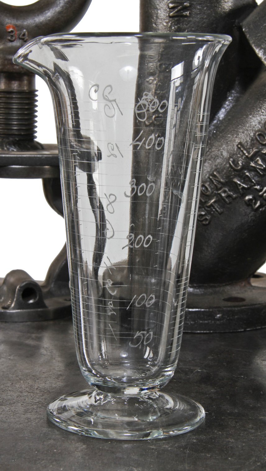 original antique american medical c. 1900's lightly etched chicago drugstore conical-shaped pressed glass graduated measure