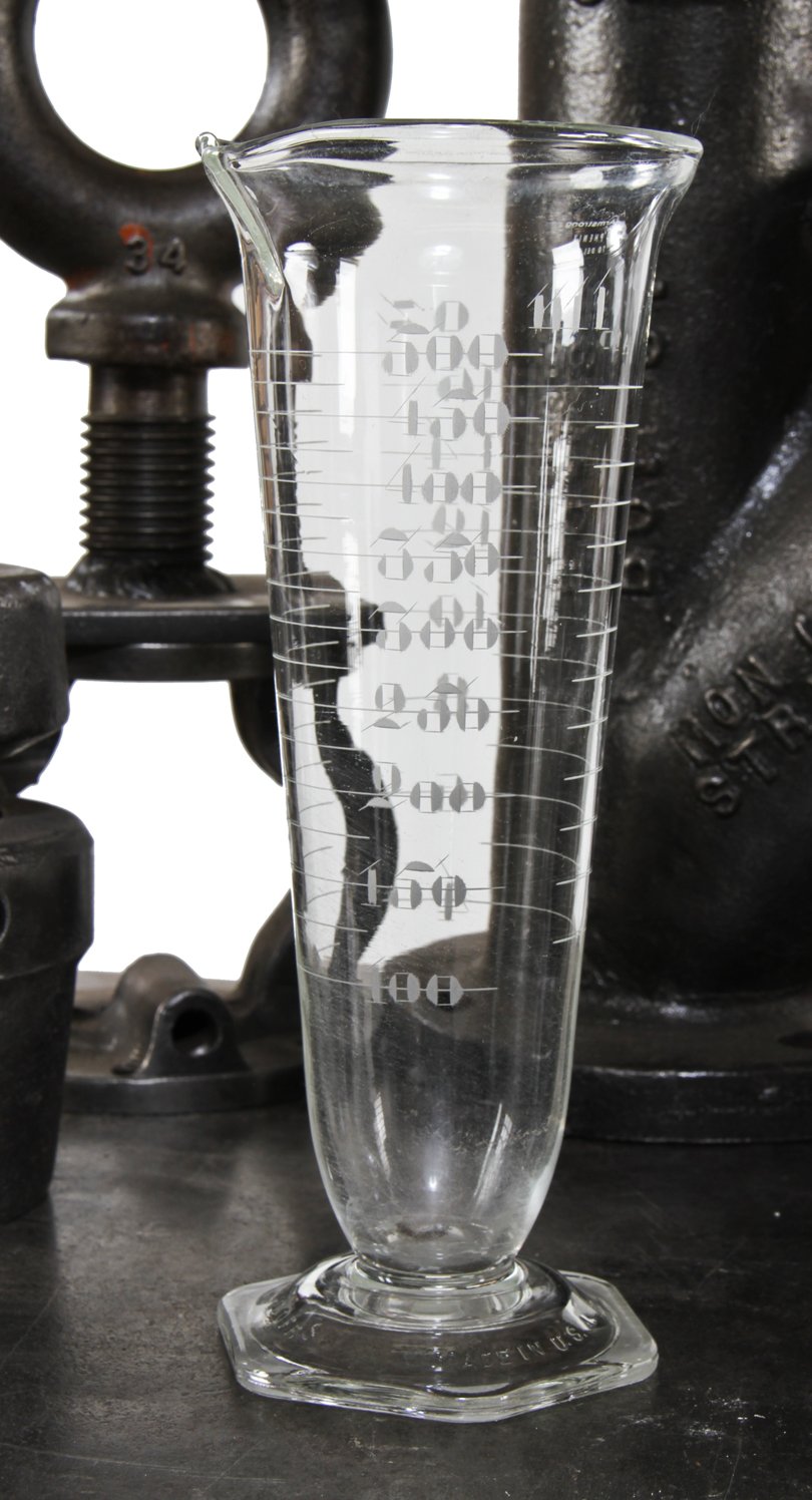 delicate turn of the century antique american medical pressed and lightly etched glass 500 ml graduated druggists' measure