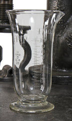 early 20th century antique american medical lightly etched pressed glass druggists' conical-shaped measure with notched lip
