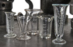 group of original early 20th century american antique medical or apothecary drugstore diminutive pressed laboratory glassware