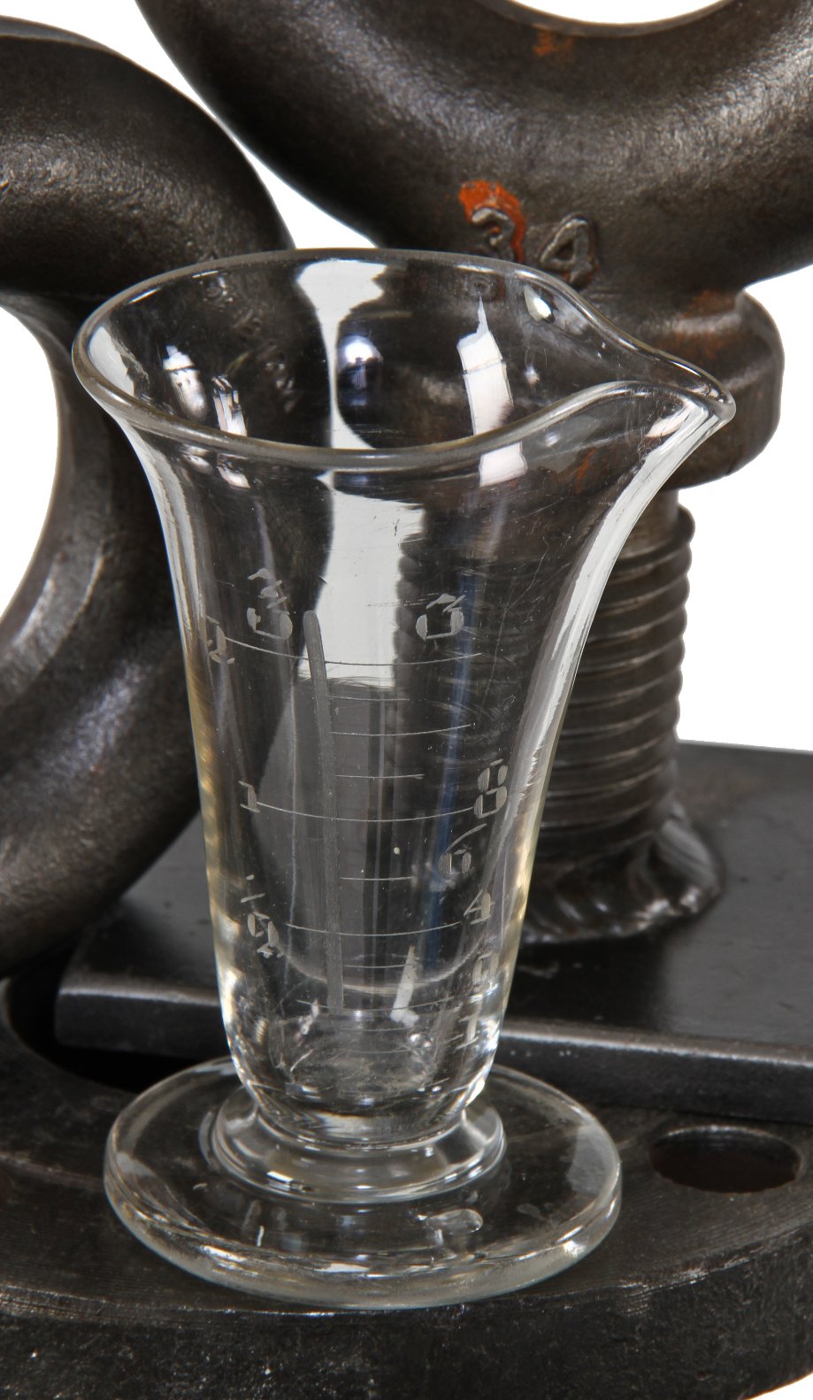 original early 20th century antique american pharmacy or research laboratory pressed glass conical-shaped measure with lightly etched markings