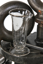 original early 20th century antique american pharmacy or research laboratory medium-sized pressed glass conical-shaped measure with lightly etched markings