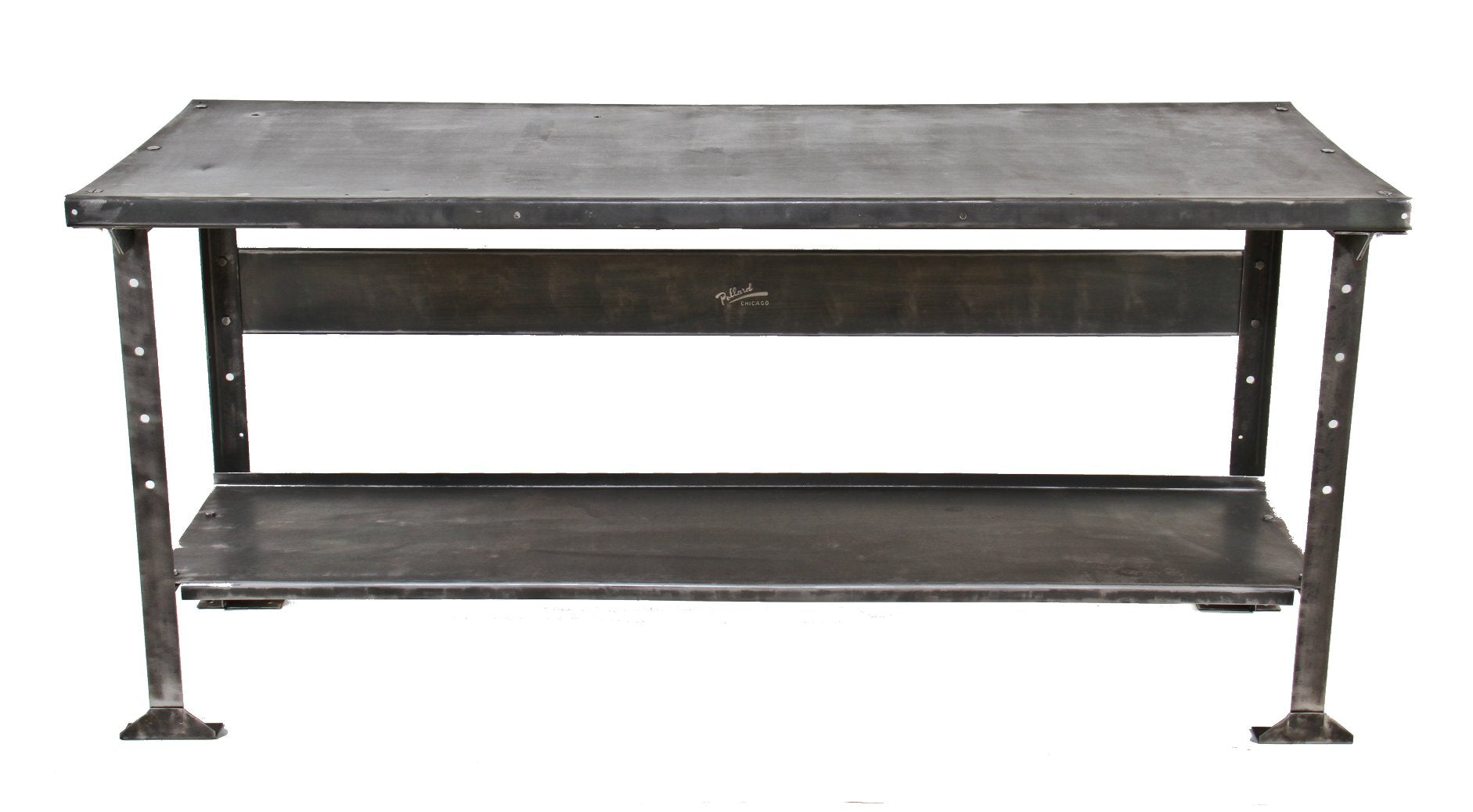 completely refurbished early 1940's american antique industrial all-metal pollard brothers factory workbench with single undershelf