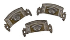 group of three original c. 1870's original antique american ornamental cast iron "seeing eye" cabinet drawer pulls with brushed metal finish