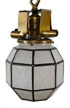 all original early 20th century single interior residential craftsman style electric pedant light with faceted glass shade