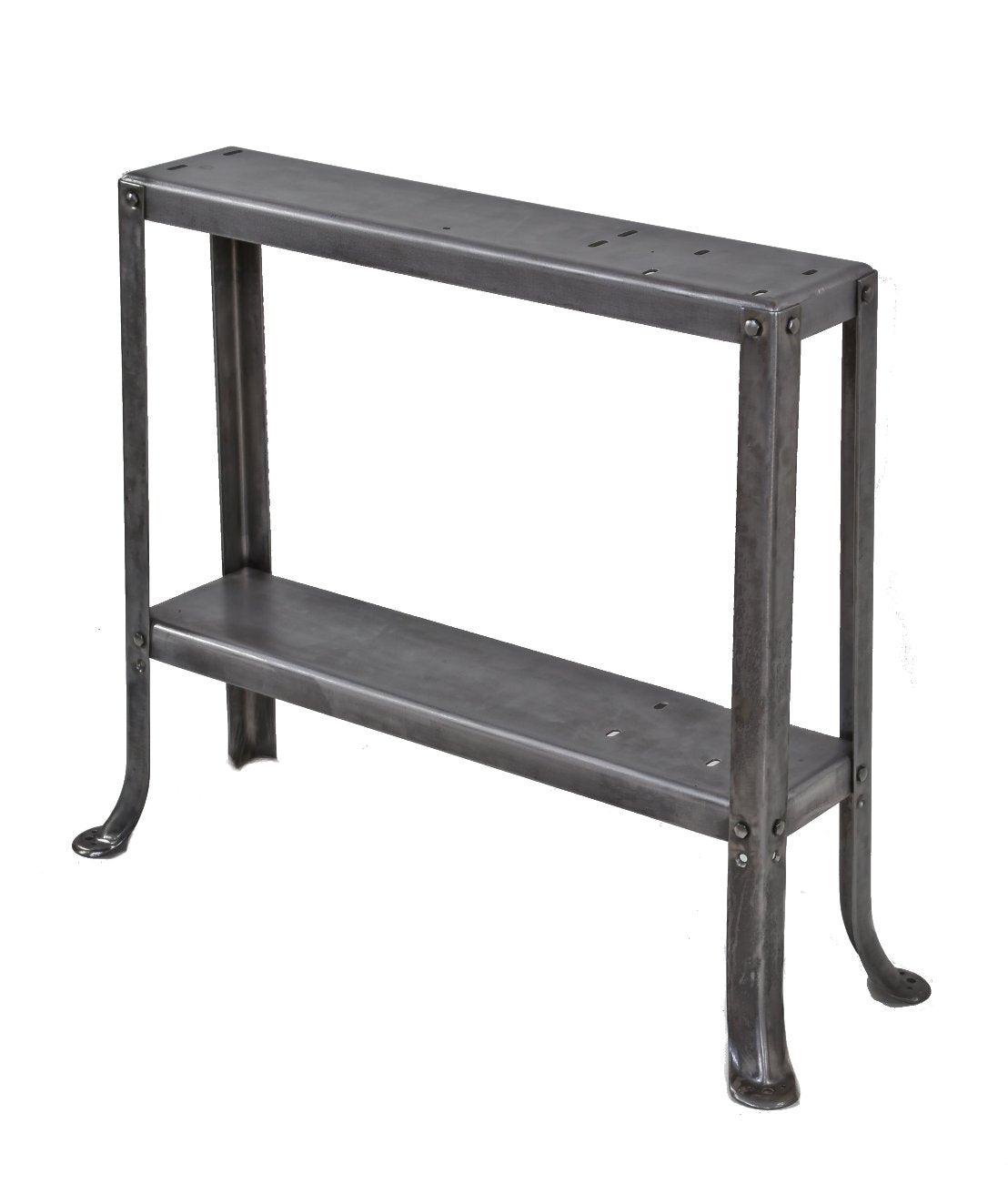 refinished c. 1950's american industrial lightweight four-legged pressed and folded steel workshop machine base